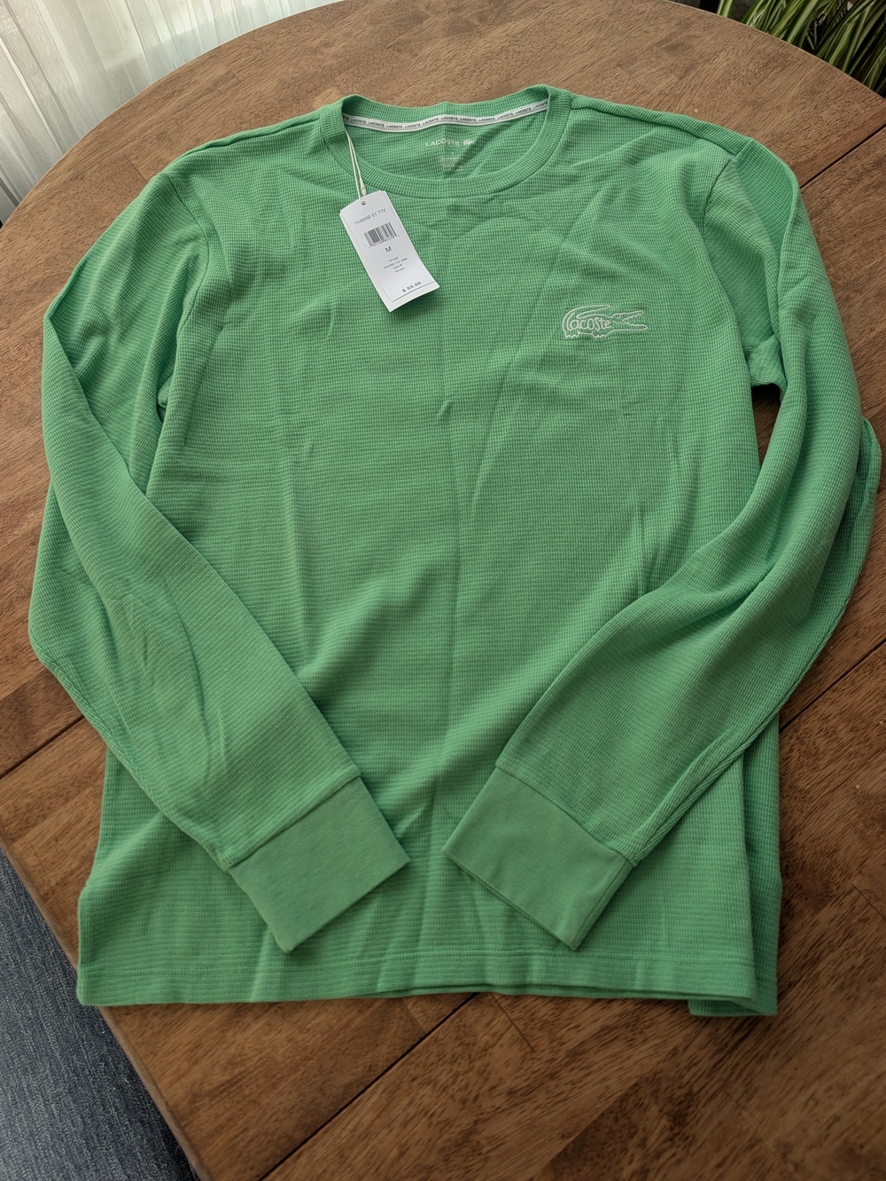 Lacoste Sleepwear  Long-Sleeve Ribbed Crewneck Shirt - Light Green